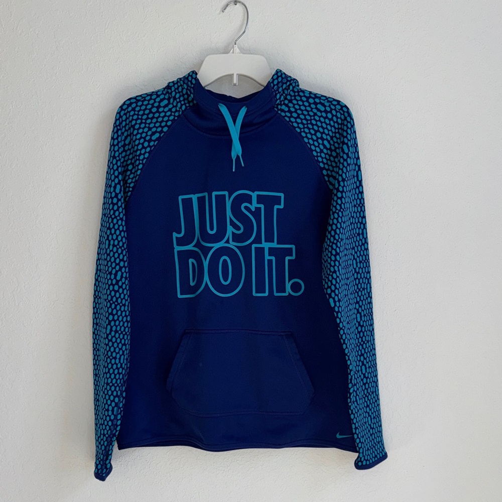 Nike Navy and Teal 'Just Do It' Hoodie - Picture 2 of 9